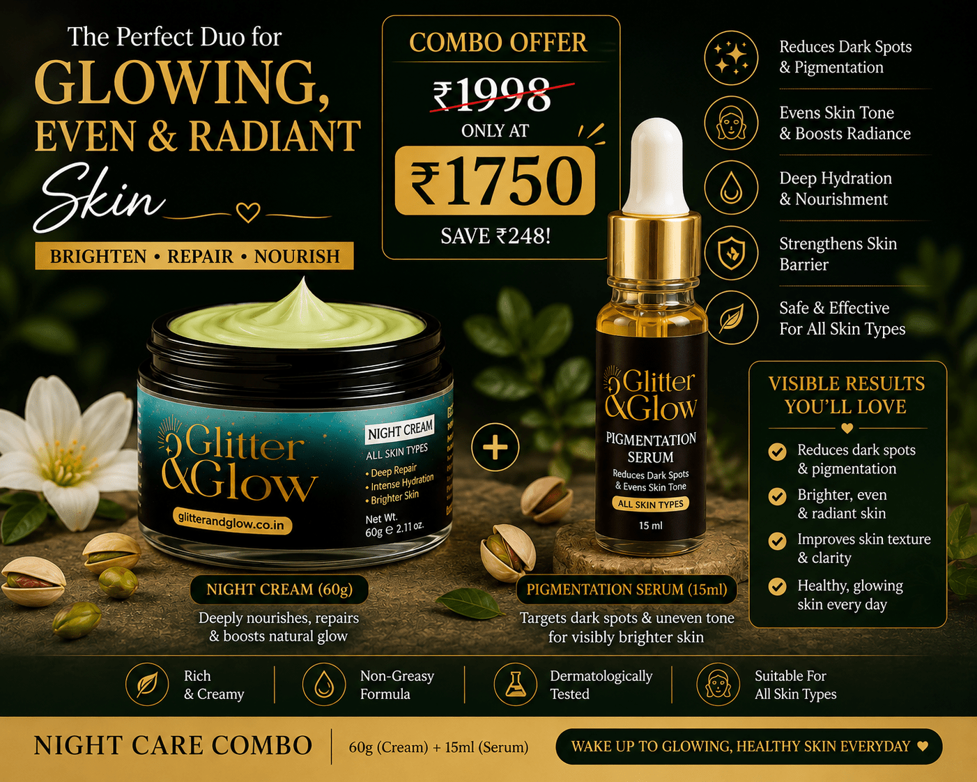 Night Care Combo + FREE Lip balm - Glitter & Glow