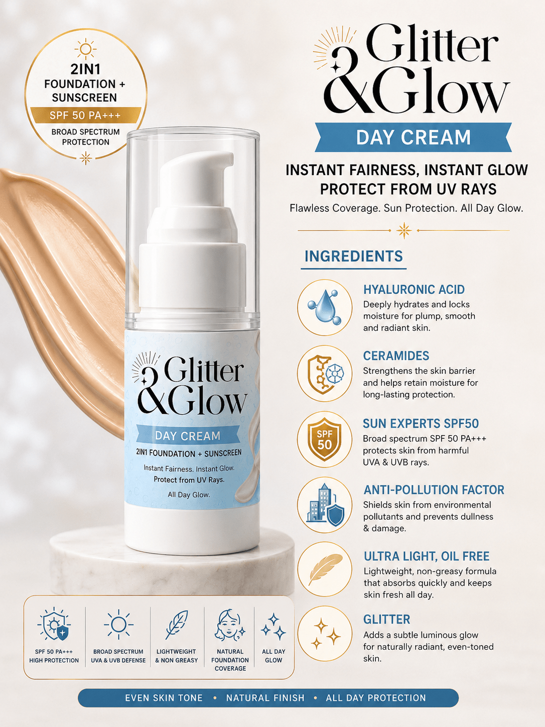 2-in-1 Day Cream – Brighten + Protect Daily - Glitter & Glow
