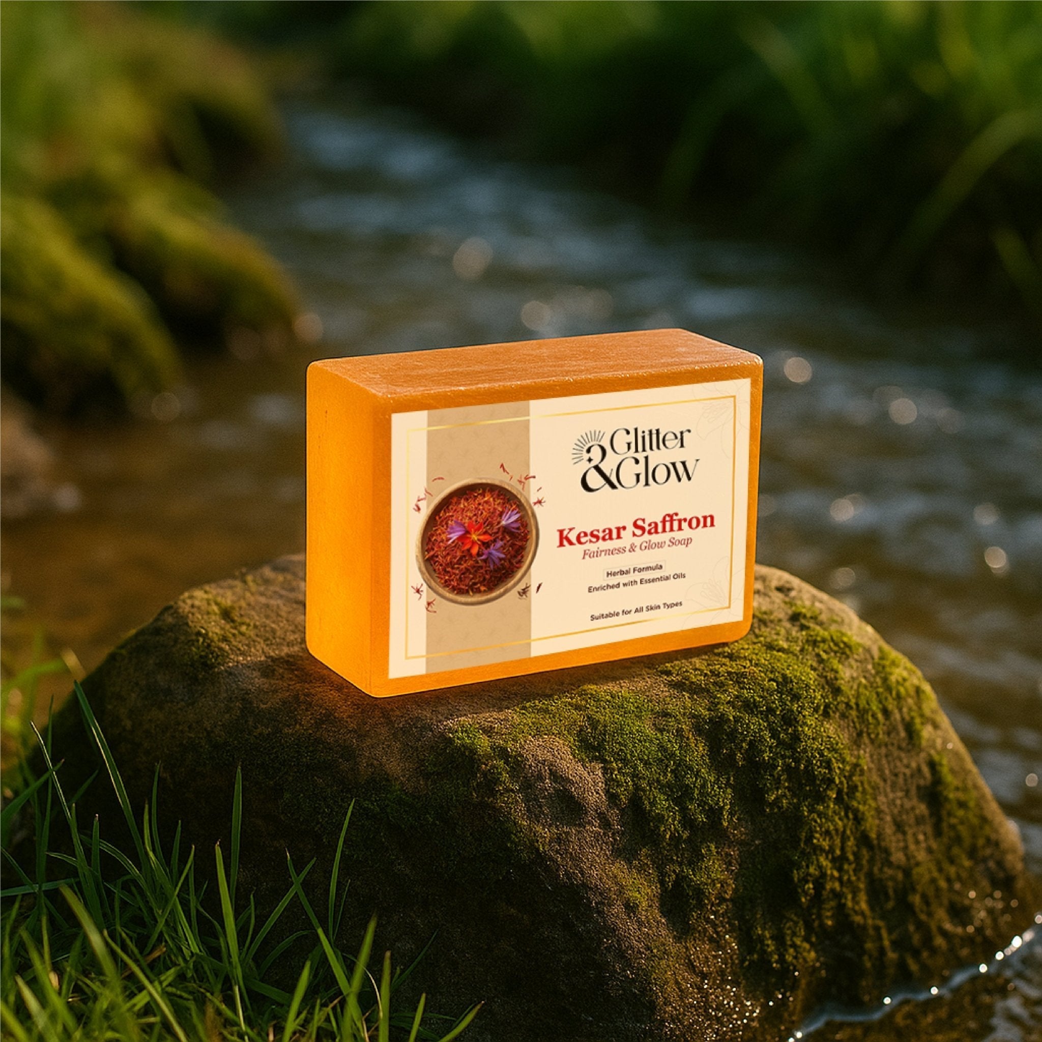 Kesar Saffron Glow Soap – Herbal Brightening Bar - Glitter and Glow