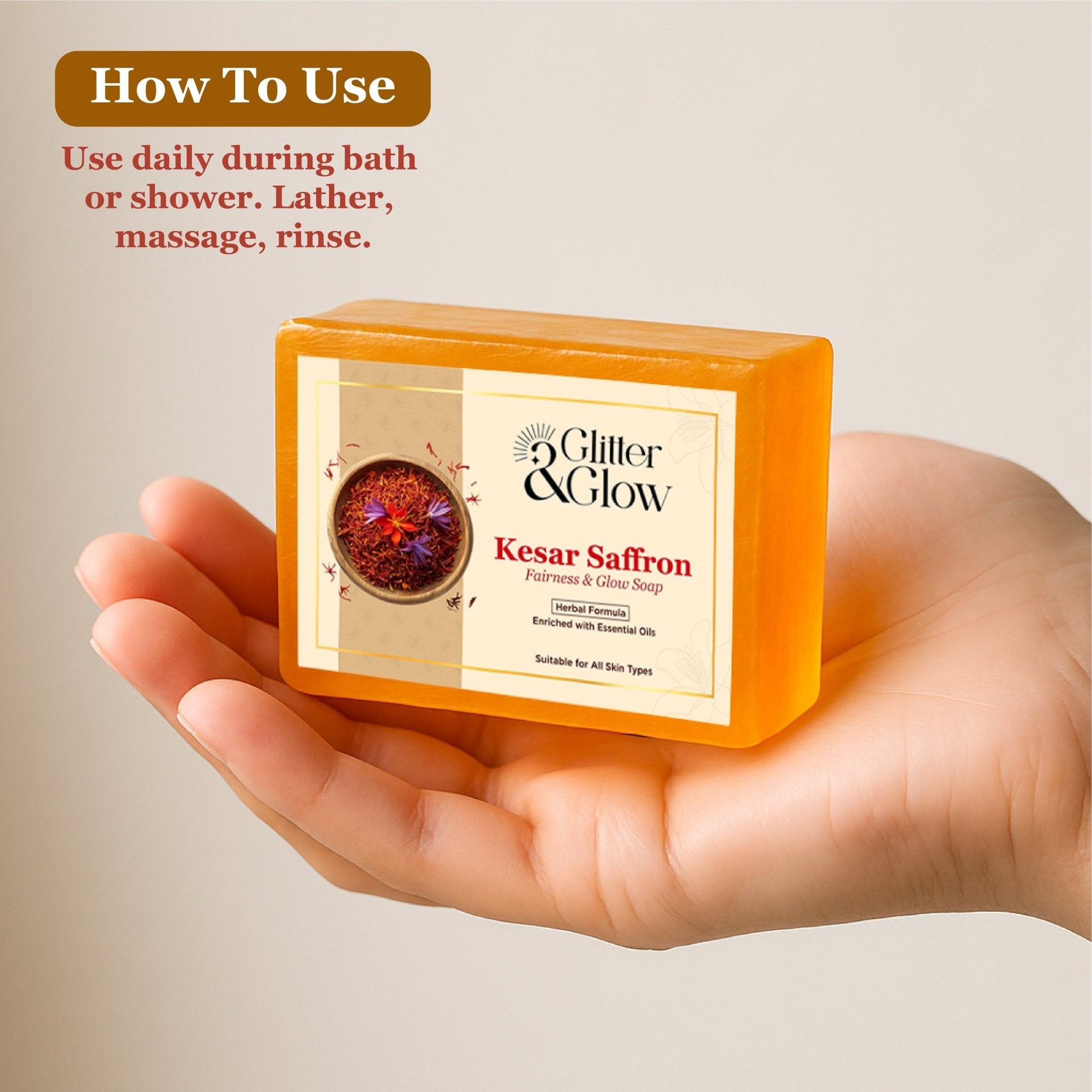 Kesar Saffron Glow Soap – Herbal Brightening Bar - Glitter and Glow
