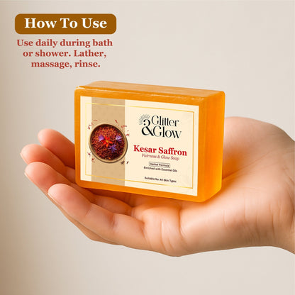 Kesar Saffron Glow Soap – Herbal Brightening Bar - Glitter and Glow