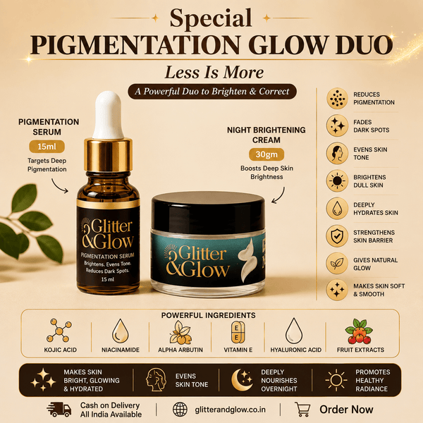 Pigmentation Glow Duo – Serum 15ml Night Cream 30gm + Strawberry lip balm free - Glitter & Glow