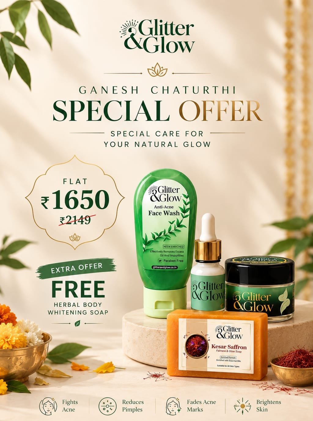 Special Anti-Acne Kit - FREE KESAR SAFFRON SOAP - Glitter & Glow