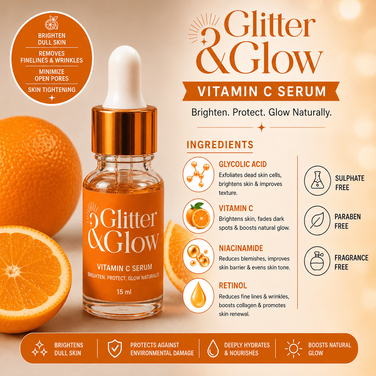 Vitamin-C Brightening Serum – Revive Dull Skin - Glitter & Glow